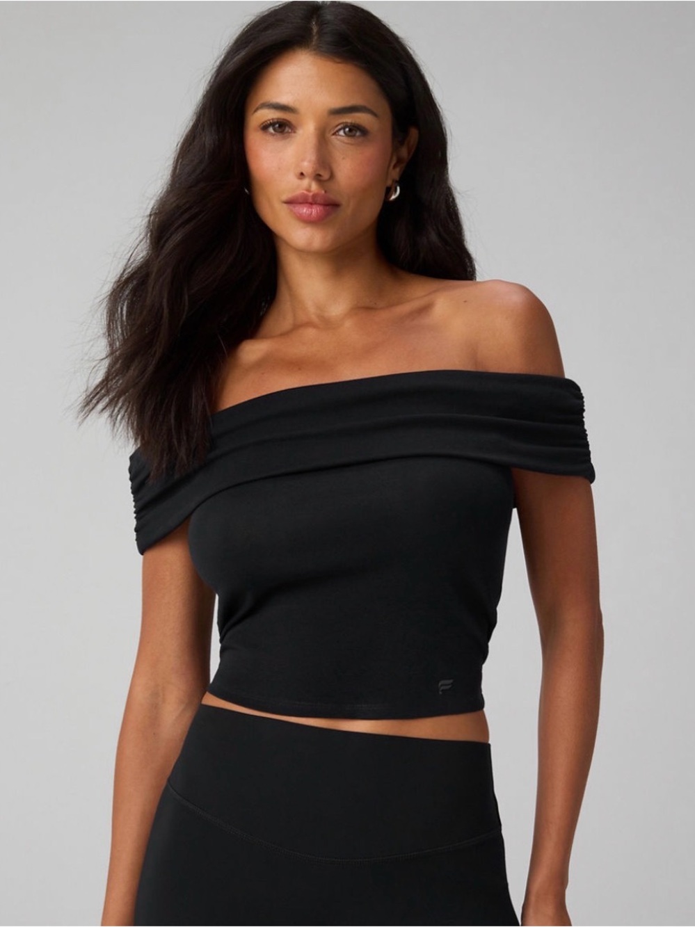 Fabletics Off-Shoulder Black Women's Crop Top
